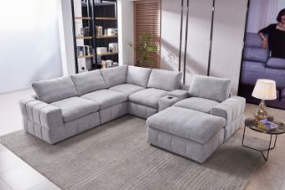 Picture of LUXEON Sectional Modular Sofa Range - 7PC Big Combo Set (LAF Armchair + Armlessx2 + Corner + Console + RAF Armchair + Ottoman)
