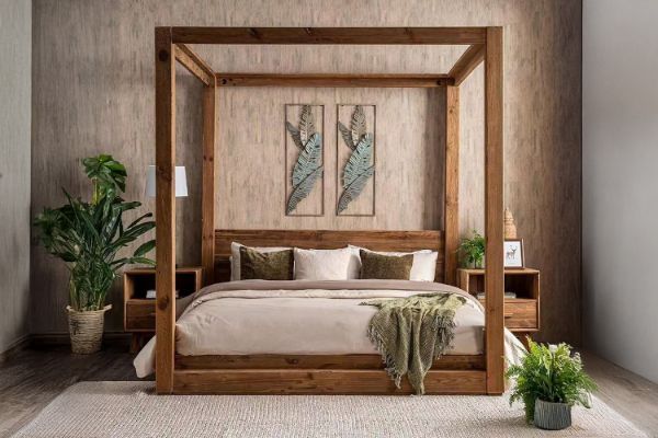 Picture of LIORA Reclaimed Pine Wood 4 Poster Bed Frame