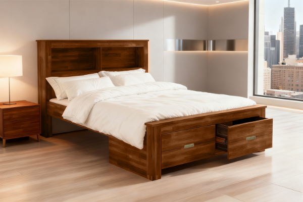 Picture of KASLYN Queen/King Bed Frame with Drawers & Shelves