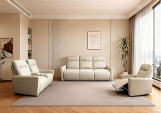 Picture of KELLAN Air Leather Power Reclining Sofa Range (Beige) - 3RR+2RRC+1R Sofa Set