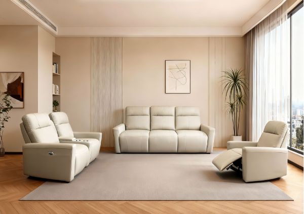 Picture of KELLAN Air Leather Power Reclining Sofa Range (Beige) - 3RR+2RRC+1R Sofa Set