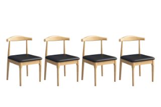 Picture of HORN Solid Wood Dining Chair with Black Cushion (Natural Color) - 4 Chairs in 1 Carton