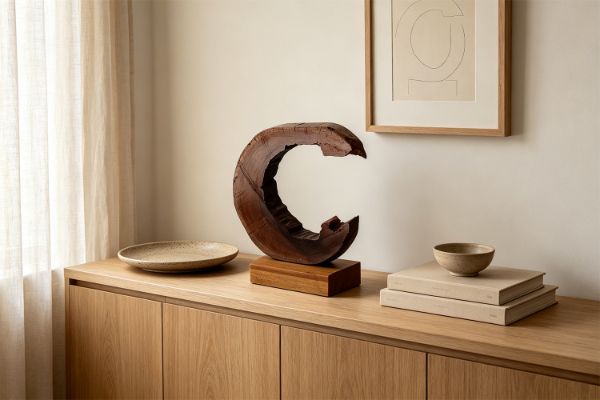 Picture of 650-045 Solid Teak Wood Rustic Decorative Sculpture (25cmx38cm)
