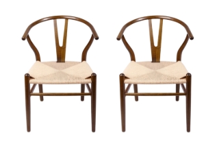 Picture of 49x57x75 WISHBONE Solid Beech Wood Y Replica Chair (Walnut Frame-Beige Seat) - 2 Chairs in 1 Carton