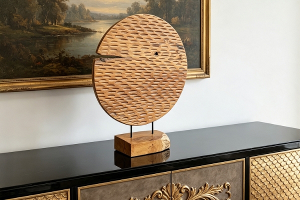 Picture of 650-040 Round Carving Decor Solid Teak Wood Sculpture (40cmx51cm)