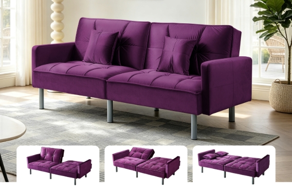 Picture of MILA Convertible Sofa Bed with Adjustable Split-Back (Purple)