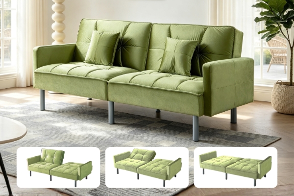 Picture of MILA Convertible Sofa Bed with Adjustable Split-Back (Green)