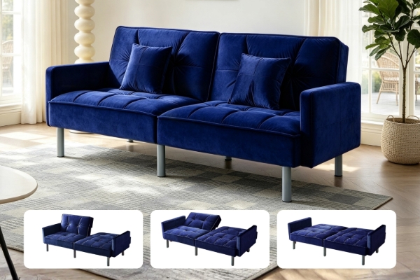 Picture of MILA Convertible Sofa Bed with Adjustable Split-Back (Dark Blue)