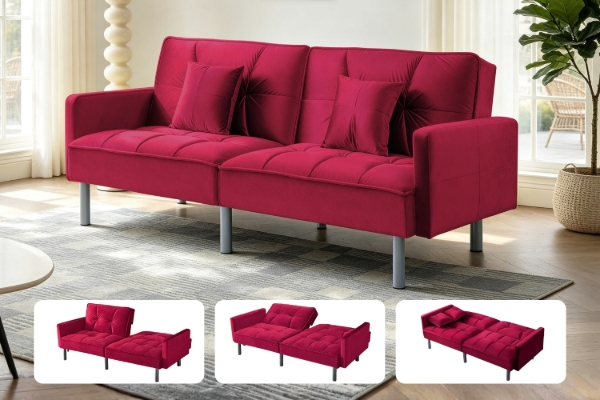Picture of MILA Convertible Sofa Bed with Adjustable Split-Back (Red)