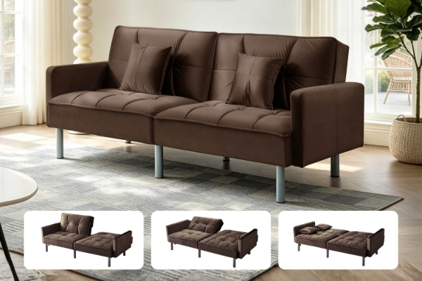 Picture of MILA Convertible Sofa Bed with Adjustable Split-Back (Brown)