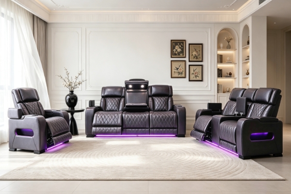 Picture of VOLT Air Leather Dual Motor Power Reclining Sofa Range with Cup Holders & Storage & USB Port & Wireless Charging & LED Lighting (Brown)